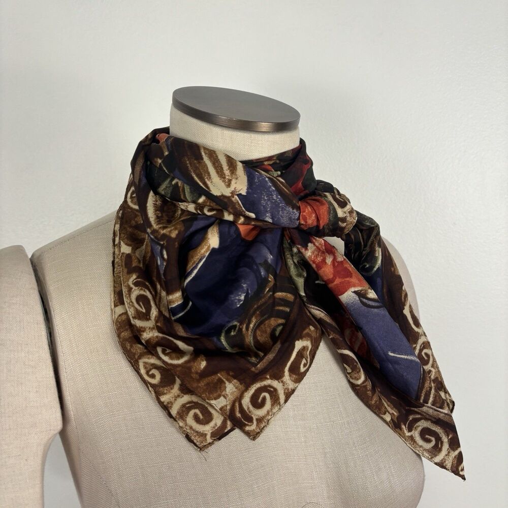 VTG NEW YORK STUDIO Designer 100% Silk Scarf Multicolor Abstract Made in Korea
